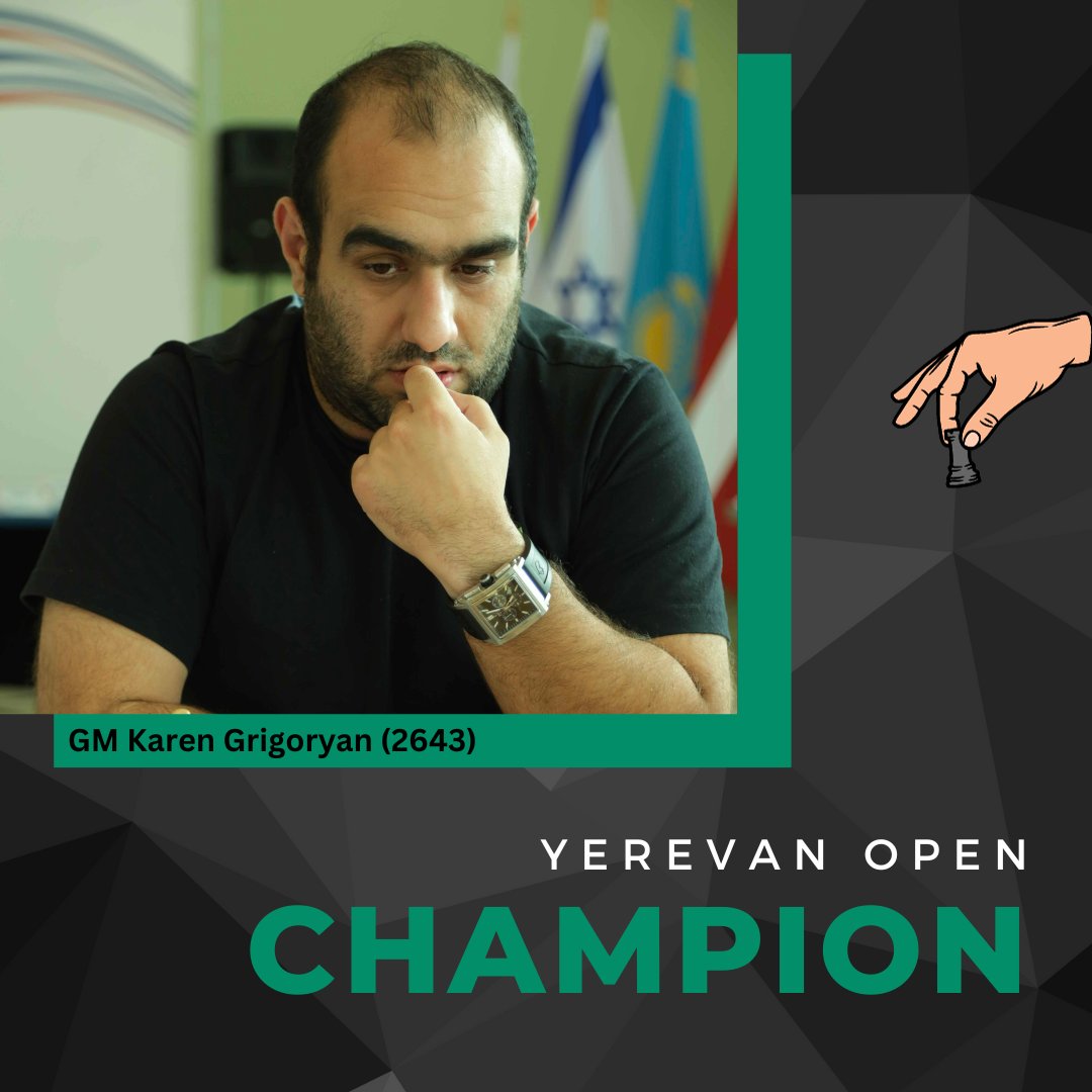 Entering the Yerevan Open as the top seed, GM Karen Grigoryan (2643) felt he had a point to prove... and he certainly did just that.🤫

With an impressive record of 6 wins and 3 draws, Karen clinched first place, leading the field ahead of GMs Adhiban (2562), Puranik (2611), and…