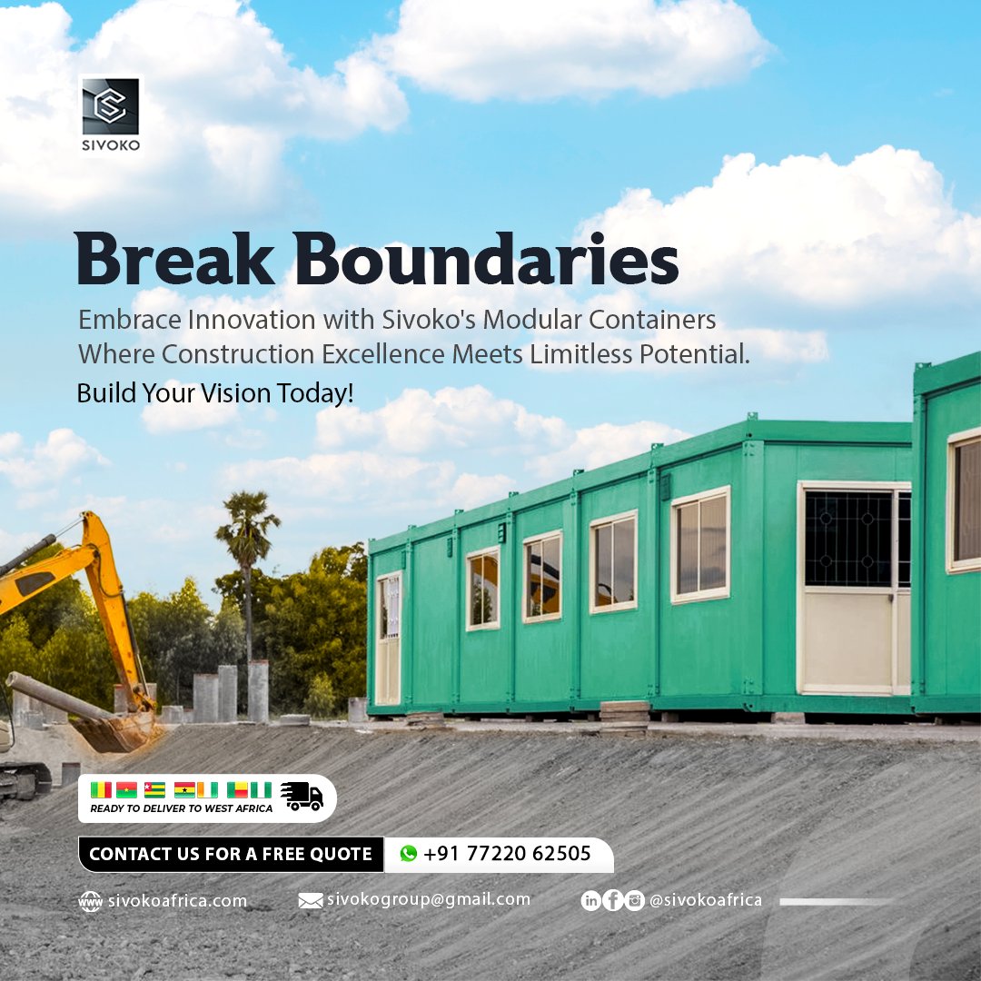 arena_fm1's tweet image. 🏗️ Break boundaries and elevate your projects with Sivoko's Modular Containers.

Discover limitless potential in construction.
Get a FREE quote today!💡

Whatsapp us: +91 77220 62505
Email us: sivokogroup@gmail.com

#constructionexcellence #modularcontainers #sivokoafrica
