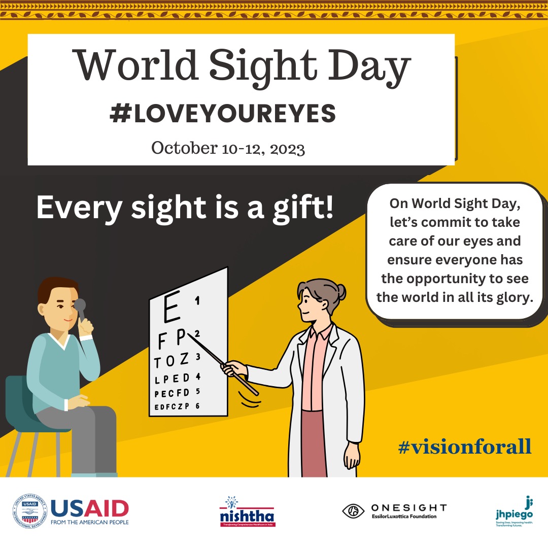 NISHTHA_CPHC's tweet photo. 🌍👁️ Today, on #WorldSightDay, @USAID_NISHTHA in partnership with @OneSightOrg launches #LoveYourEyes campaign with an aim to making quality #eyecare accessible to everyone, everywhere! 
#RighttoSee
@AyushmanHWCs @usaid_india @harshmangla @HFWOdisha @healthminmp @Essilor https://t.co/vXSYYc2xB9