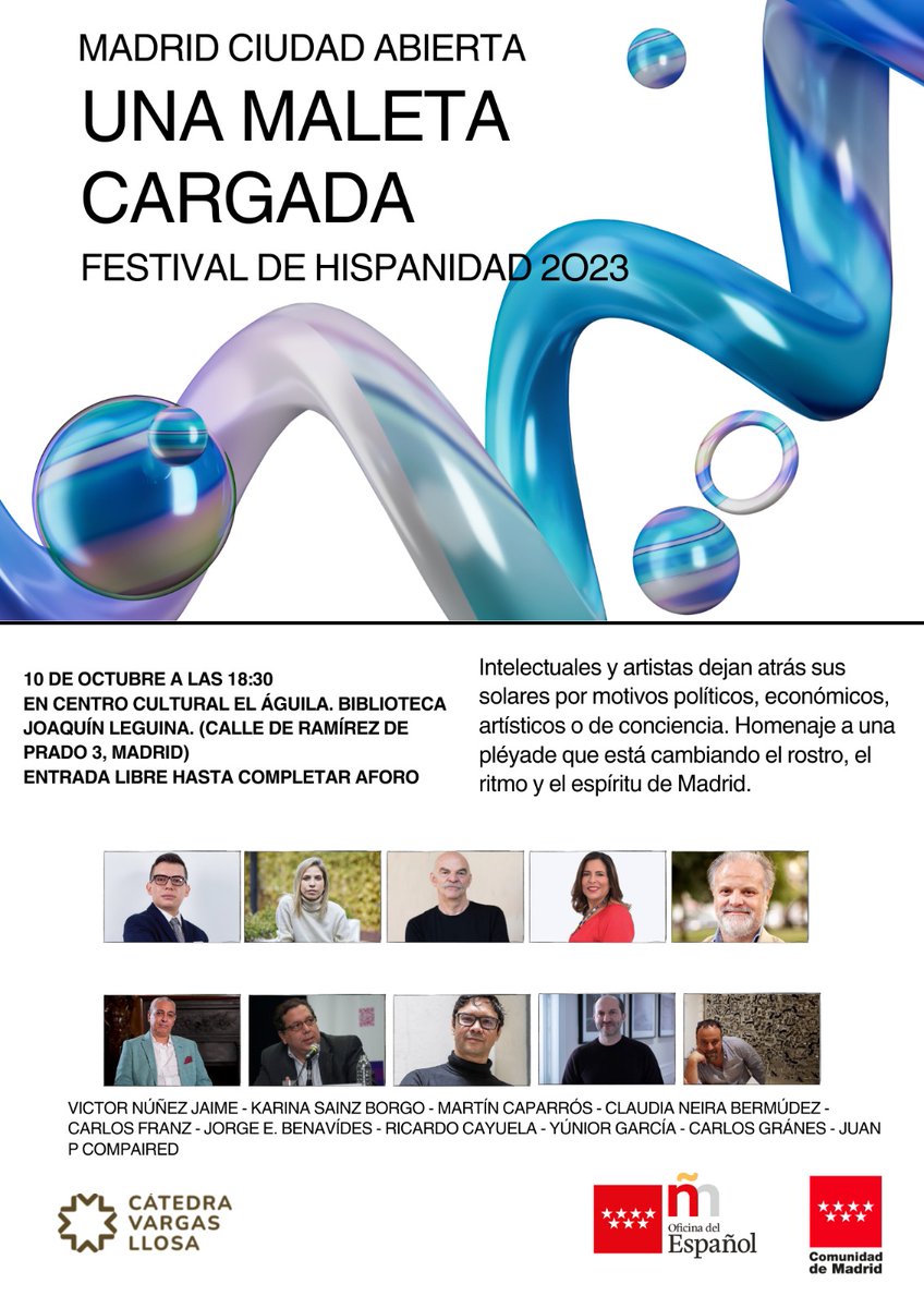 Villapadierna's tweet photo. El Madrid de los disidentes: Una América que sufre, otra que festeja.
UNA MALETA CARGADA DE TALENTO Y DE EXILIOS

@Hispanidad2023 @CulturaCMadrid @CVargasLlosa @cacuenta @karinasainz @jpcompaired @martinbianchi @RicardoCayuela @CarlosFranzTh @CarlosGranes https://t.co/4iyPVSBsto