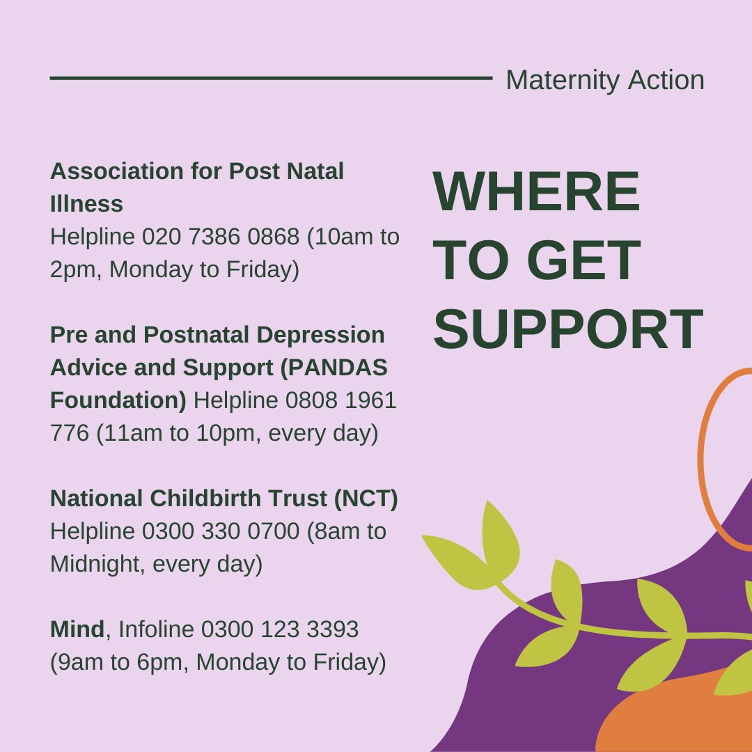 MaternityAction's tweet image. It&apos;s World Mental Health Day and we want to talk about postnatal depression, which affects more than 1 in 10 mothers within a year of giving birth 

We&apos;ve created a list of organisations that you reach out to if you need support💜#worldmentalhealthday #postnataldepression
