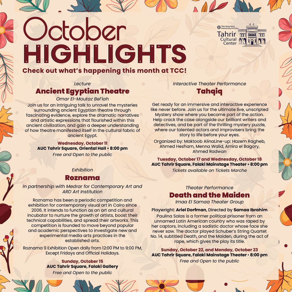auc_tcc's tweet photo. Check out what’s happening this month at AUC Tahrir Square. https://t.co/FIXFfss6Y8