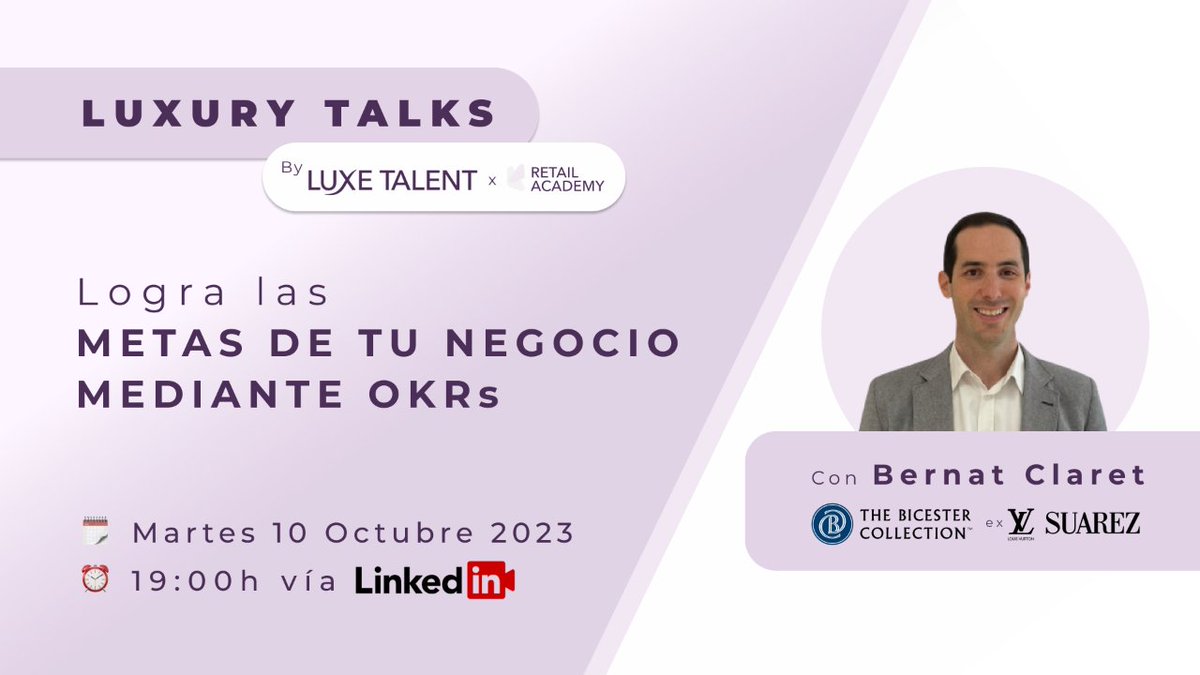 ¡Solo quedan 7 horas para la Luxury Talk de hoy! ¡Apúntate y descubre los secretos de los OKRs!

Inscríbete aquí linkedin.com/events/lograla…

#OKRs #Objetivos #Aprendizaje #DesarrolloProfesional #RetailAcademy