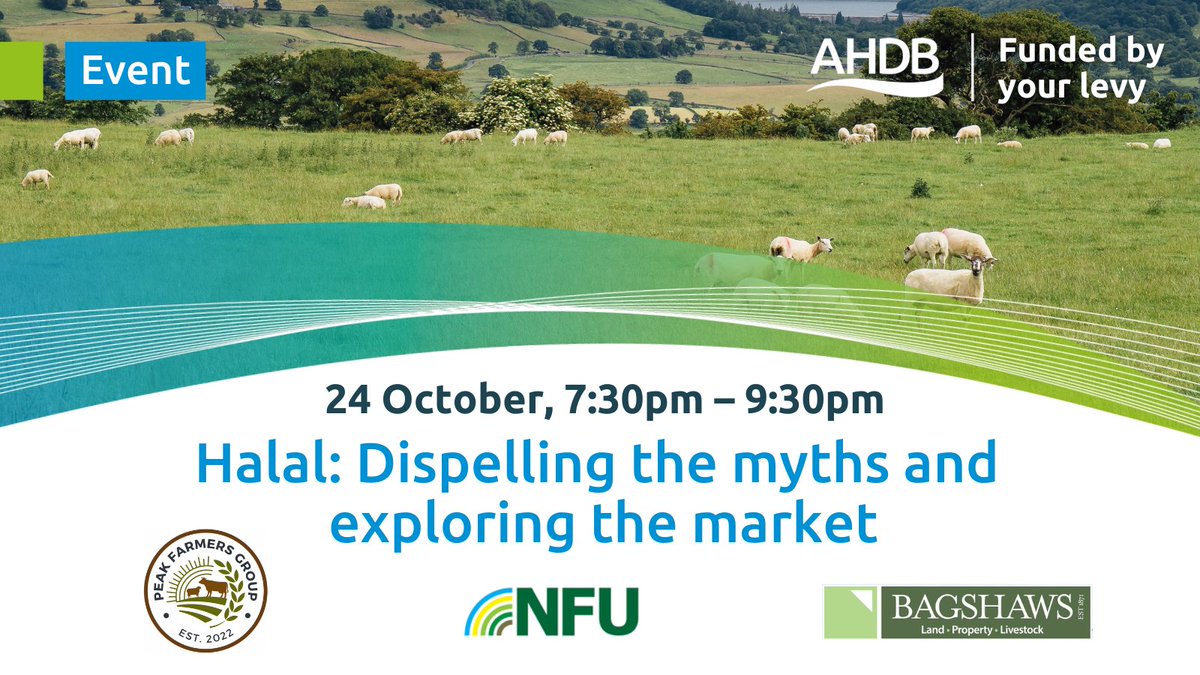 Join @AHDB, @NFUEastMidlands @NFUWestMidlands, @PeakFarmers & @Bagshaws to discuss halal & its importance to the sheep sector. 📍Bakewell Livestock Market, The Ag. Business Centre, Bakewell, DE45 1AH To book your place: ✉️ nfu_midlands@nfu.org.uk or ☎️ 01572 824250.