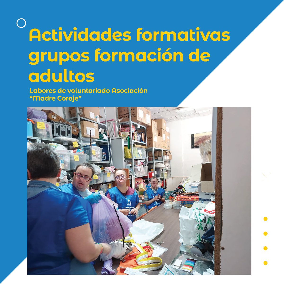 GRANADOWN's tweet photo. @granada_social @startideasocial El grupo de formación de adultos a realizado labores de voluntariado en la Asociación @MCorajeONGD .👔🩳👖 

Seguimos avanzando por la inclusión de las personas con síndrome de Down a nivel formativo, social y laboral.

📝💪🏼👨👨👦👦 https://t.co/O4PKS4g8Iv