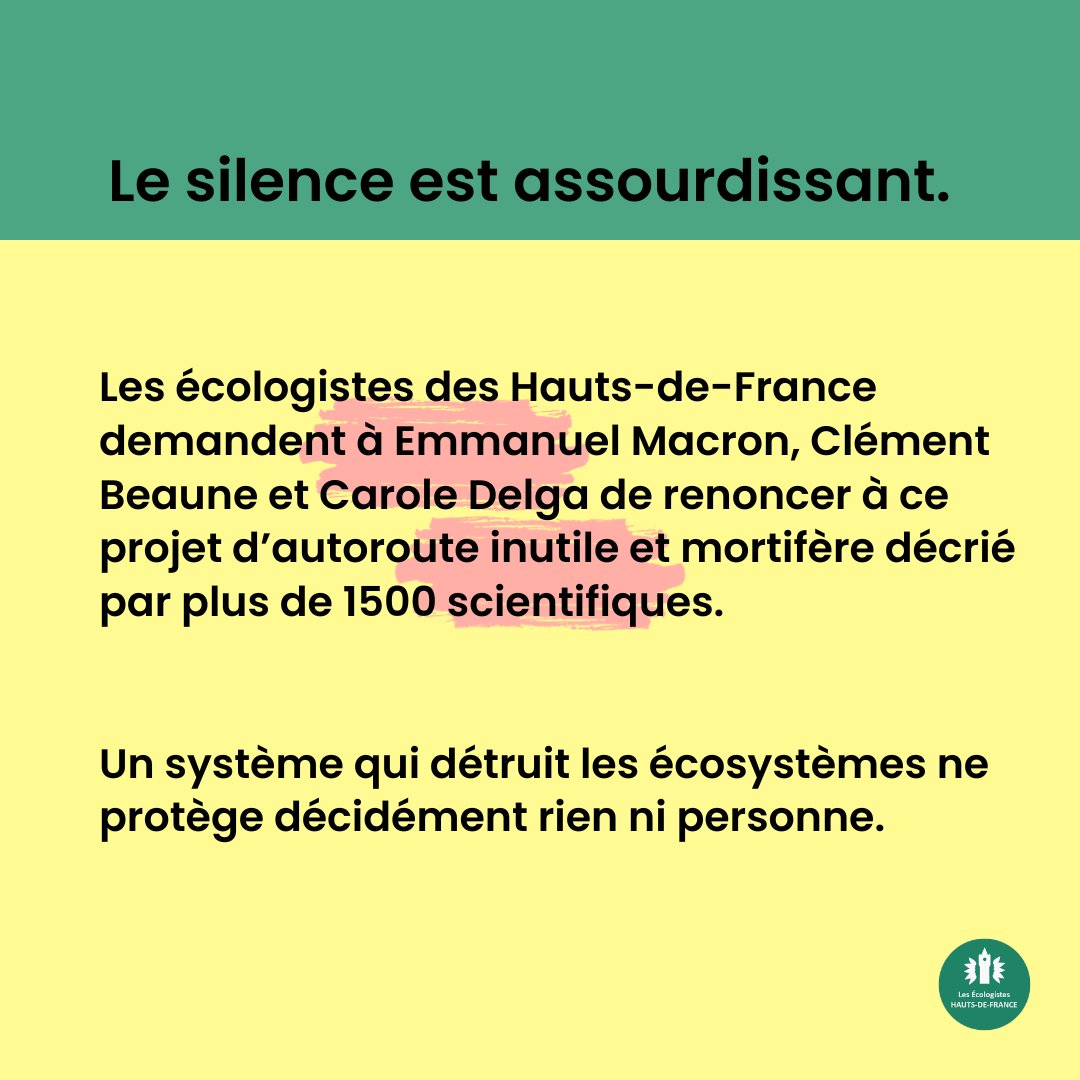 EcologistesHDF's tweet photo. Soutien sans faille pour @BrailThomas et les opposant.e.s au projet d'autoroute #A69.
Le silence d'@EmmanuelMacron, @CBeaune et @CaroleDelga est assourdissant.
Les projets publics #climaticides ont été sanctionnés par le passé - il faut protéger les vies qu'ils menacent. https://t.co/EsEiEY5fOr