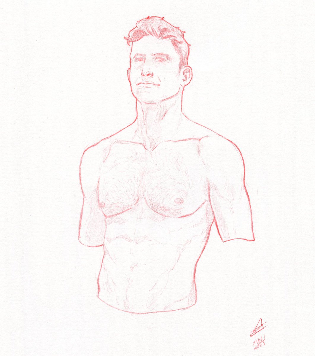 iggyartist's tweet photo. Haury torso illustration based on @rustincharles picture.🔥
Hope you'll like it 🙌🏻
Have a nice week y'all guys💖
Red pencil drawing on A4 fabriano paper.
#malenude #nudeart #nudedrawing #torso #ganarte #gay #queerart #malebody #comic #comicartist #lgtbiq+ #eroticart #erotic https://t.co/XXoJAwAo7D