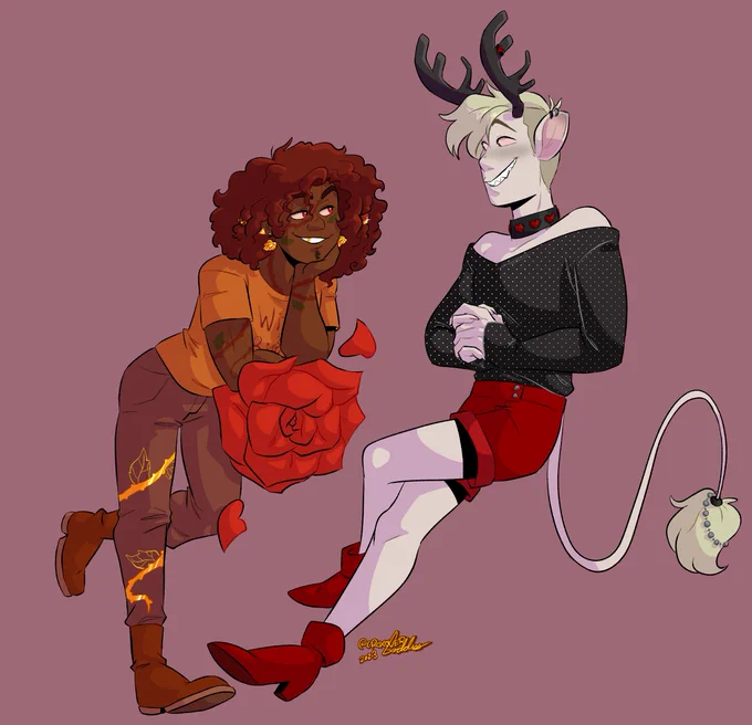 Commission for ! My OC Jimmy as a witch (He's rose themed!) And her OC Ida as a shadow demon! (A type of demon from my original world #middleversevirginia)