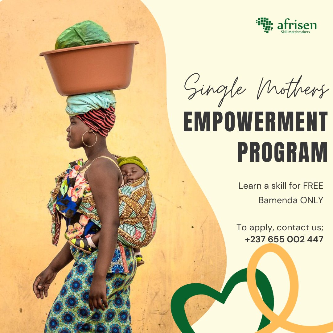 Afrisen_skill's tweet photo. This is strictly for Single Mothers in #Bamenda.
Learn any of the following from Afrisen FREE.
👉 Fashion designing
👉 Hair drrssing
👉 Cake &amp; snacks making

Send a WhatsApp message to 6 55 00 24 47 

#singlemothers 
#womenempowement 
#communityempowerment 
#community 
#skills https://t.co/hjsZytmxou