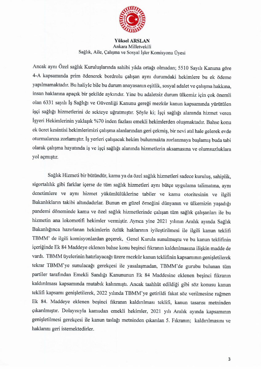 ArslanYuksel06's tweet photo. Emekli Hekimlerimiz ile ilgili;

 ✔️Emekli Sandığı Kanununun Ek 84. Maddesi gereğince; emekli Hekimlerin maaşlarına iyileştirme anlamında yapılan ek ödemeden, 5510 Sayılı Kanuna göre 4-A kapsamında çalışan kamudan emekli Hekimlerin de faydalanmasına,
                               
✔️SGK ve BAĞ-KUR emeklisi olan Hekim ve Diş Hekimlerinin de söz konusu ilave ücret hakkından yararlandırılmasına ve 5434 sayılı Emeklilik Kanununun Ek 84. Maddesi kapsamına alınmalarına, 
ilişkin kanun teklifimizi verdik.  

Söz konusu Kanun Teklifimiz ile Milletimizin sağlığı için canla başla çalışan sağlık ordumuzun; mücadelesini güçlendirecek adımlar atarak, adaletin sağlanması ve Anayasal hakların iadesi amaçlanmaktadır.