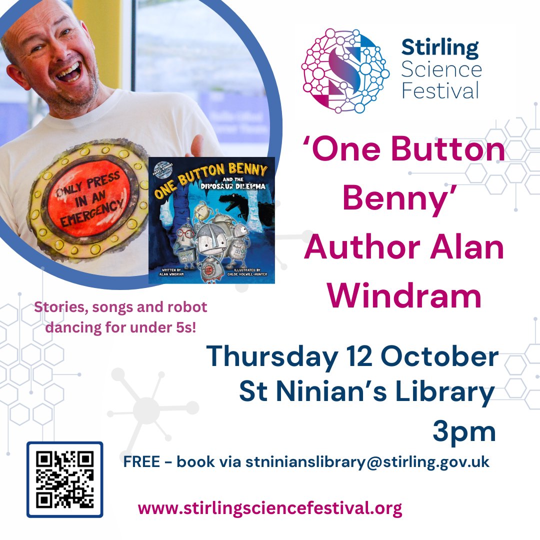 akwindram's tweet photo. I am #AlanOnTheRoad again this week. I can't wait to take part in 3 FREE events for #StirlingScienceFest @StirlingLibs on Thursday and Friday. Details and how to book in the images below. Looking forward to seeing folks for some #robot #picturebook #fun #SSF23 @Thistles_SC https://t.co/VlHk7DImBS