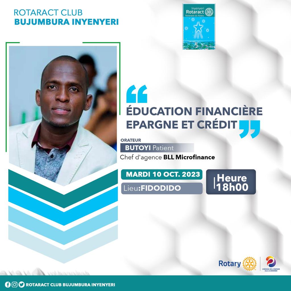 🌟Rejoignez-nous ce soir à 18h à #Fidodido pour notre première réunion statutaire d'octobre. 
🔆Ikaze !
#reunionstatutaire
#createhopeintheworld
<a href="/BurundiRotary/">Rotary Burundi</a>
<a href="/Rotary/">Rotary International</a>