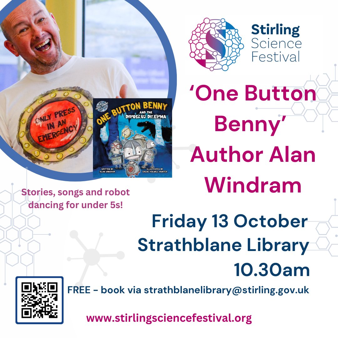 akwindram's tweet photo. I am #AlanOnTheRoad again this week. I can't wait to take part in 3 FREE events for #StirlingScienceFest @StirlingLibs on Thursday and Friday. Details and how to book in the images below. Looking forward to seeing folks for some #robot #picturebook #fun #SSF23 @Thistles_SC https://t.co/VlHk7DImBS