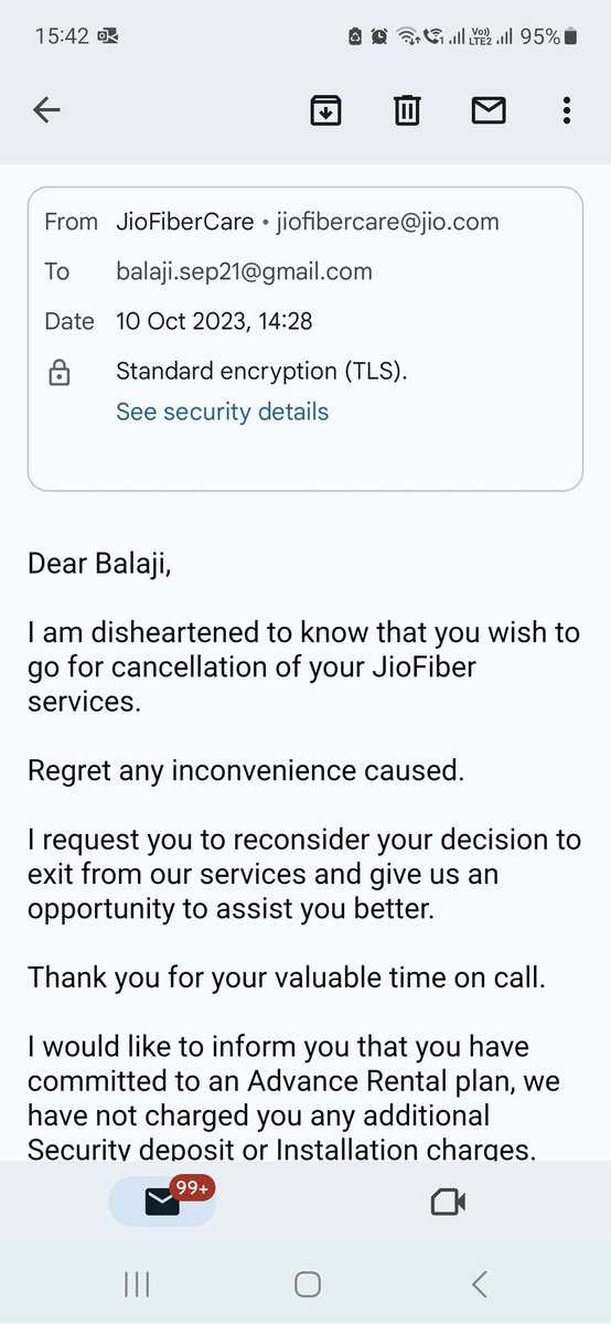 mathibalaji's tweet photo. @reliancejio @JioCare @JioFiberChennai 

I am finding it, nowadays "company" is the king rather than "customer". Same it goes for Jio, not refunding my advance payment on fiber when I said surrendering connection. Mail attached. PATHETHIC - My connections be aware. https://t.co/xUYBaRqRtm