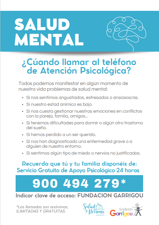 FGarrigou's tweet photo. 📢📢La #FundacionGarrigou cuida la salud mental de las familias de niños y jóvenes con discapacidad proporcionándoles atención psicológica telefónica gratuita, gracias a un convenio con la Fundación #SaludyPersona 

#DiaMundialSaludMental 
https://t.co/I04YuW72iF https://t.co/iVcC0nZoWN