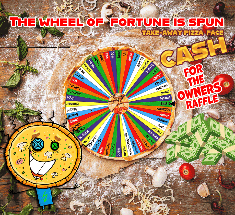 AtelierThotra's tweet photo. Hurray 🥳🥳🥳it's almost time🎯

💥Over 50 lucky #nft pizza 🍕owners are now in the 
CASH raffle 🏆
The Wheel of Fortune will spin in a few hours and select 10 winners who will receive CASH 💰💰💰in their wallets 👍 https://t.co/TTTDtJF2J3