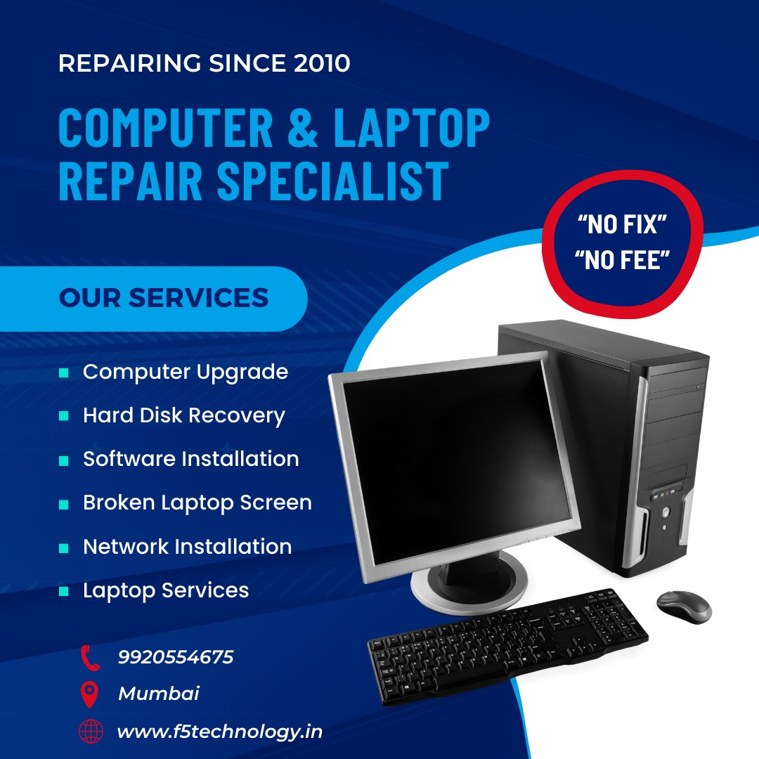 f5technologys's tweet photo. 💡 At F5 Technology, we understand that computer and laptop issues can be frustrating. That's why we provide friendly repair services to make your life easier. 

☎️+91 9920554675
🌐 https://t.co/593AuQmS4T
📍Mumbai

#f5technology #computerrepair #laptoprepair #mumbai #goregaon https://t.co/lOiXzpA1D1