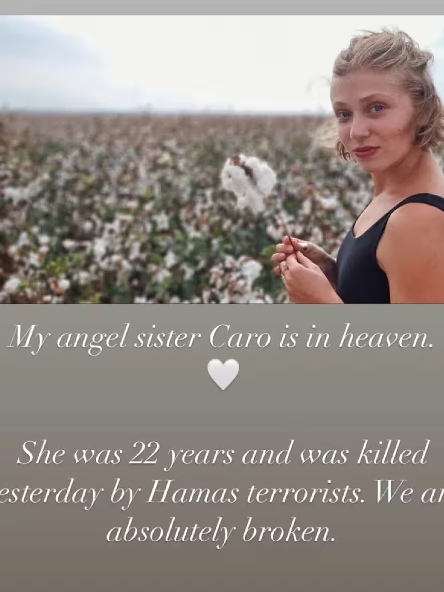 This is Carolin Bohl, a 22 year old tourist from Berlin. She was murdered by Hamas cowards alongside her boyfriend, British photographer Danny Darlington. Before she died she sent her mom in Germany a text message: “thank you for all you did for me, I love you”