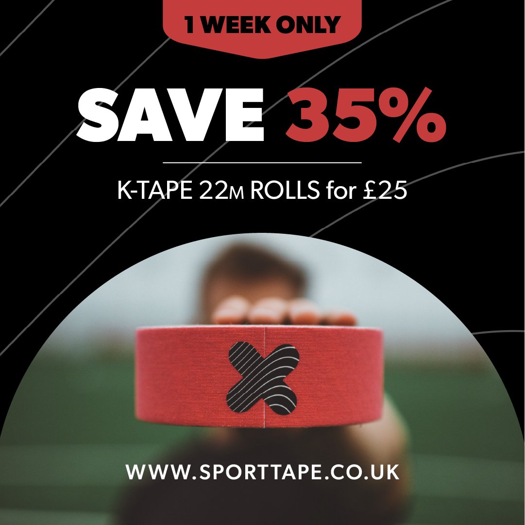 💥We’ve gone BIG 💰Grab a 22M roll of K TAPE for just £25 - Saving a HUGE 35% 💸 ⏰ Available this WEEK ONLY 🛒Shop now 👇 sporttape.co.uk/product/kinesi… #sporttape #ktape #kinesiologytape #offer #kinesiotape #ktaping #kinesiologytaping