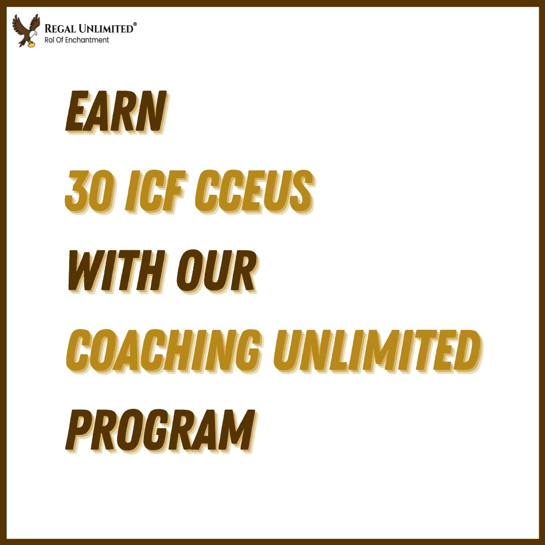 As an ICF Coach, earning 40 relevant ICF CCEUs for Credential renewal is crucial. 
Therefore, our three-day Coaching Unlimited program helps you achieve 30 ICF CCEUs!

Write to us at info@regalunlimited.com

#coachingunlimited #coaching #mastercoach #icfcoaches #icf