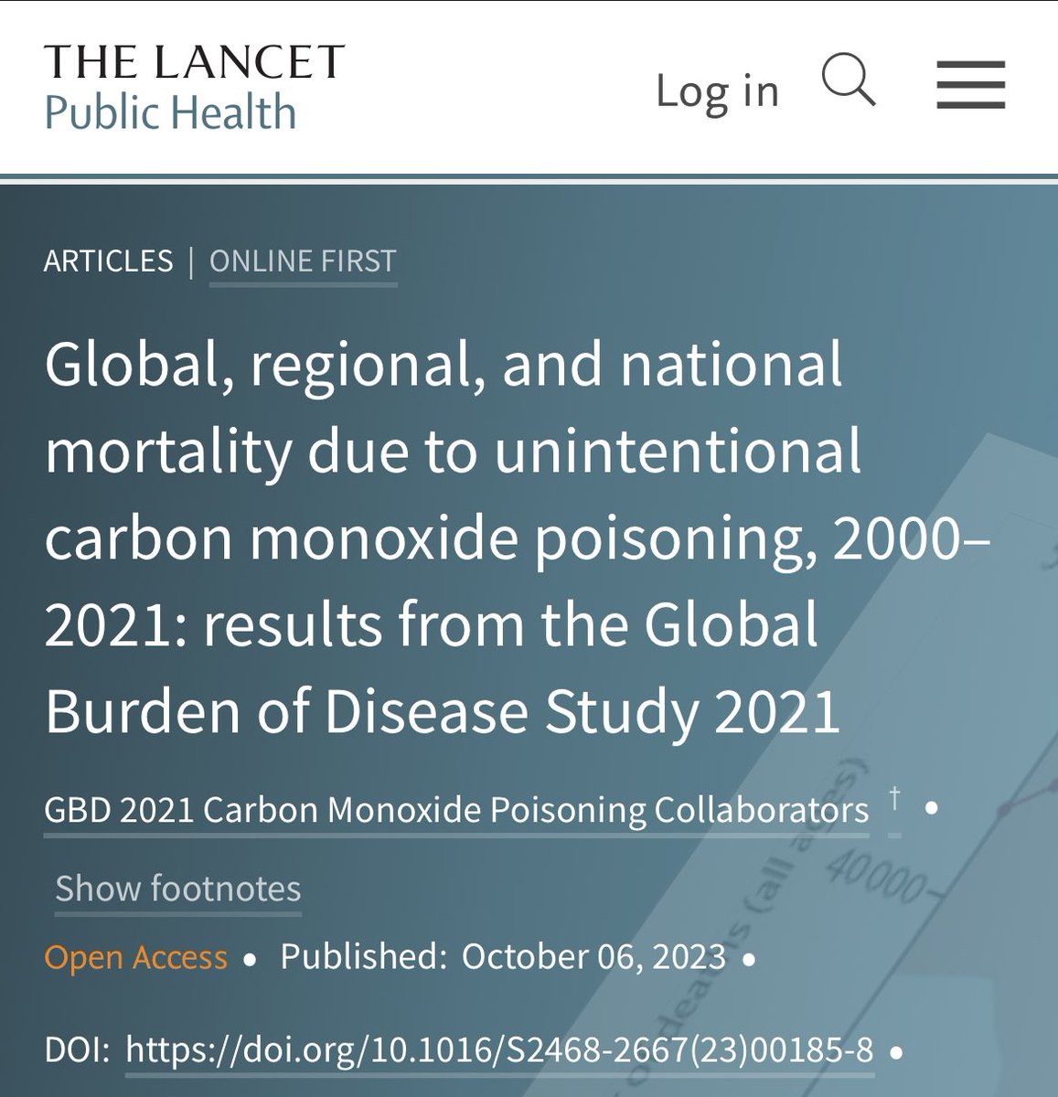 Our latest study @TheLancetPH shows that despite a 53.5% global drop in unintentional CO poisoning deaths since 2000, improvements are inconsistent & disparities persist. It's clear: we need policy interventions - improved heating/cooking, reduced emissions, & mandatory CO alarms