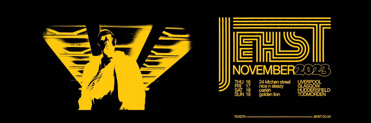 ⚠️ ON SALE NOW! 🗓️ NOVEMBER 2023 THU 16 @24KitchenStreet #Liverpool FRI 17 @nice_n_sleazy #Glasgow SAT 18 @ParishHudd #Huddersfield SUN 19 @GoldenLionTod #Todmorden 🎫 TICKETS ➡️ jehst.co.uk