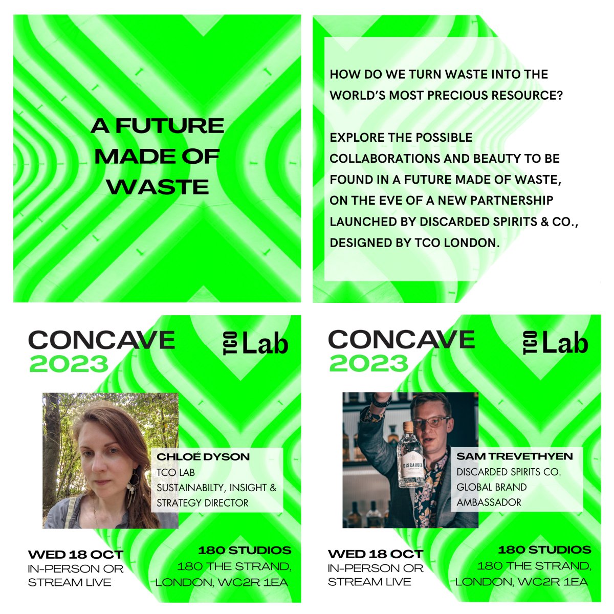 ConcaveSummit's tweet photo. On the agenda at #concave2023: How do we turn waste into the world’s most precious resource? Chloe Dyson, @TCOLondon and Sam Trevethyen @Discarded_Co explore the possible collaborations and beauty to be found in a future made of waste. 
#circulareconomy https://t.co/j2KYF2ubQl