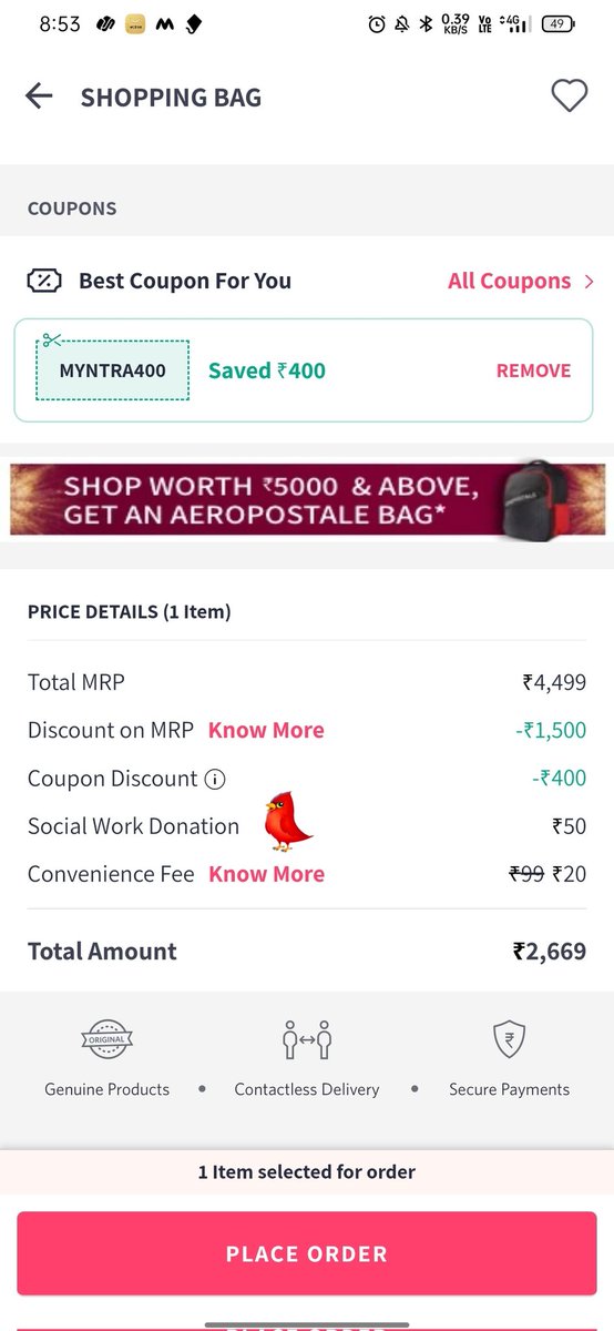 7__Aditya's tweet photo. @fastoye What's this social work 🙀 donation ✨ #myntra #flipkartscam #scamtra https://t.co/OYKRkZpH3y