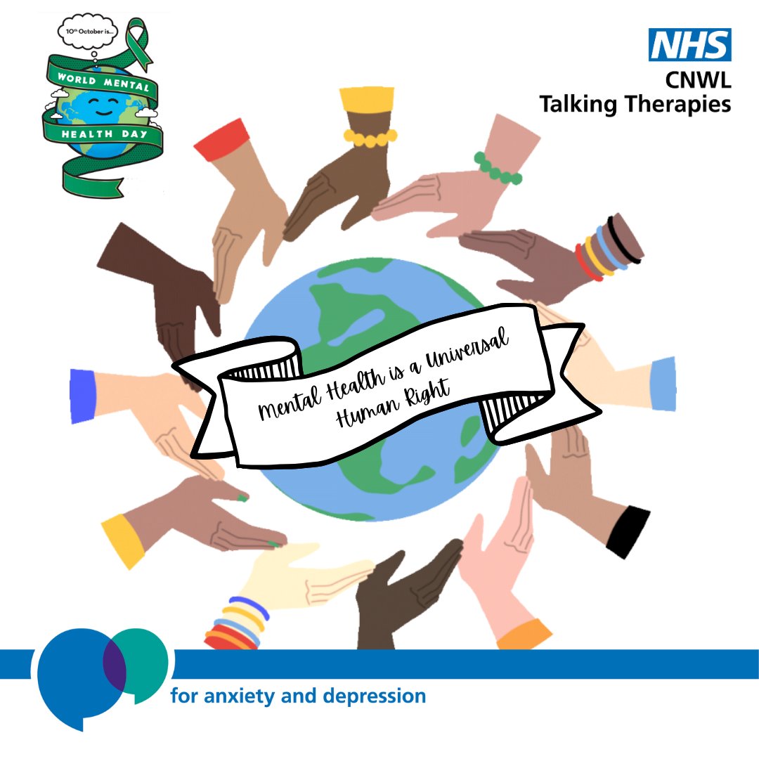 The theme on #WorldMentalHealthDay2023 is: Mental Health is a Universal Human Right To find out more, visit: wmhdofficial.com To explore how CNWL Talking Therapies can help you, visit: talkingtherapies.cnwl.nhs.uk #WMHD #WMHD23