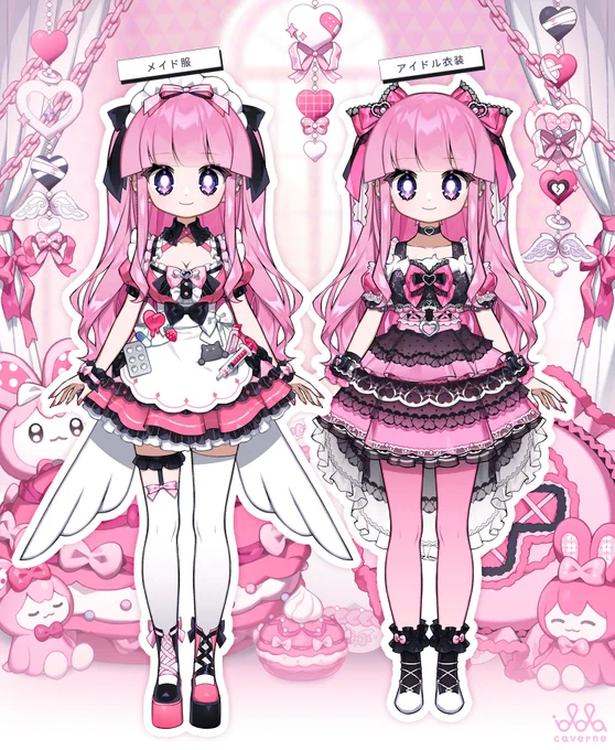 萌留みみんさんアイドル衣装、メンバーシップ、LINEスタンプそれぞれ制作させていただきました! アイドル衣装はデザイナーさんが萌留さんに実際作られたものをモデルに落とし込んだものです。  メンヘラ地雷系メイド萌留みみん2.0: