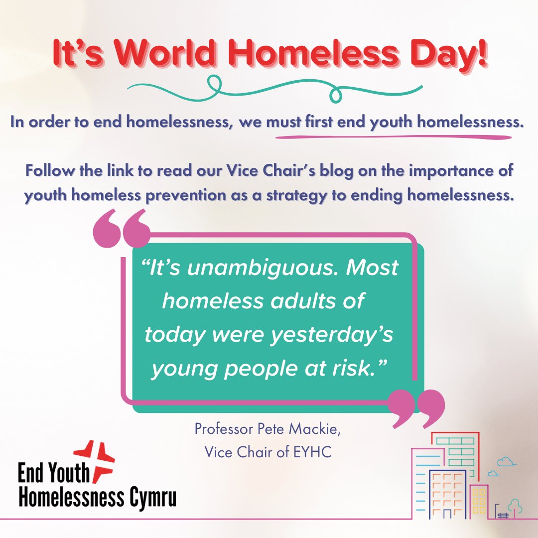 On this #WorldHomelessDay, we want to emphasise the importance of #youthhomelessness and #prevention 🤝

This short blog from our Vice-Chair @PKMackie lays out why we can't end homelessness without first ending youth homelessness. 🏠

bit.ly/youthhomelessp…