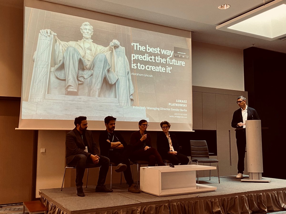 arlenstawasz's tweet photo. Inspiring to hear @LPlatkowski's future trends that we need to understand that impact the #architecture and #design industry. Full house for the talk with @Gensler_Europe @gensler_design #LEAF2023 #lca #regenerativedesign #lowcarbon #ai #sustainablecities https://t.co/l2mpca5kAT