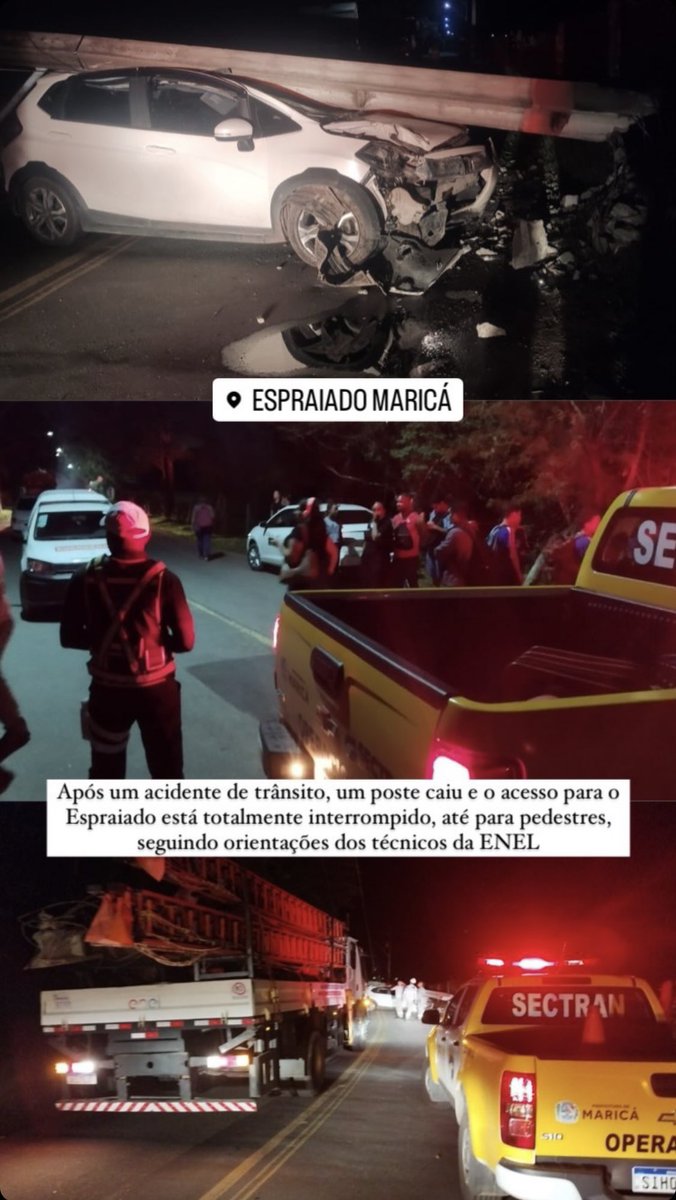 motoristasltda's tweet photo. Após um acidente de trânsito ontem (09/10); a estrada para espraiado foi totalmente interditada - inclusive para pedestres, até que seja removido o poste. Agentes da @EnelClientesBR junto da equipe #Sectran (Secretaria de trânsito viário de Maricá) estiveram no local, prestando suporte.