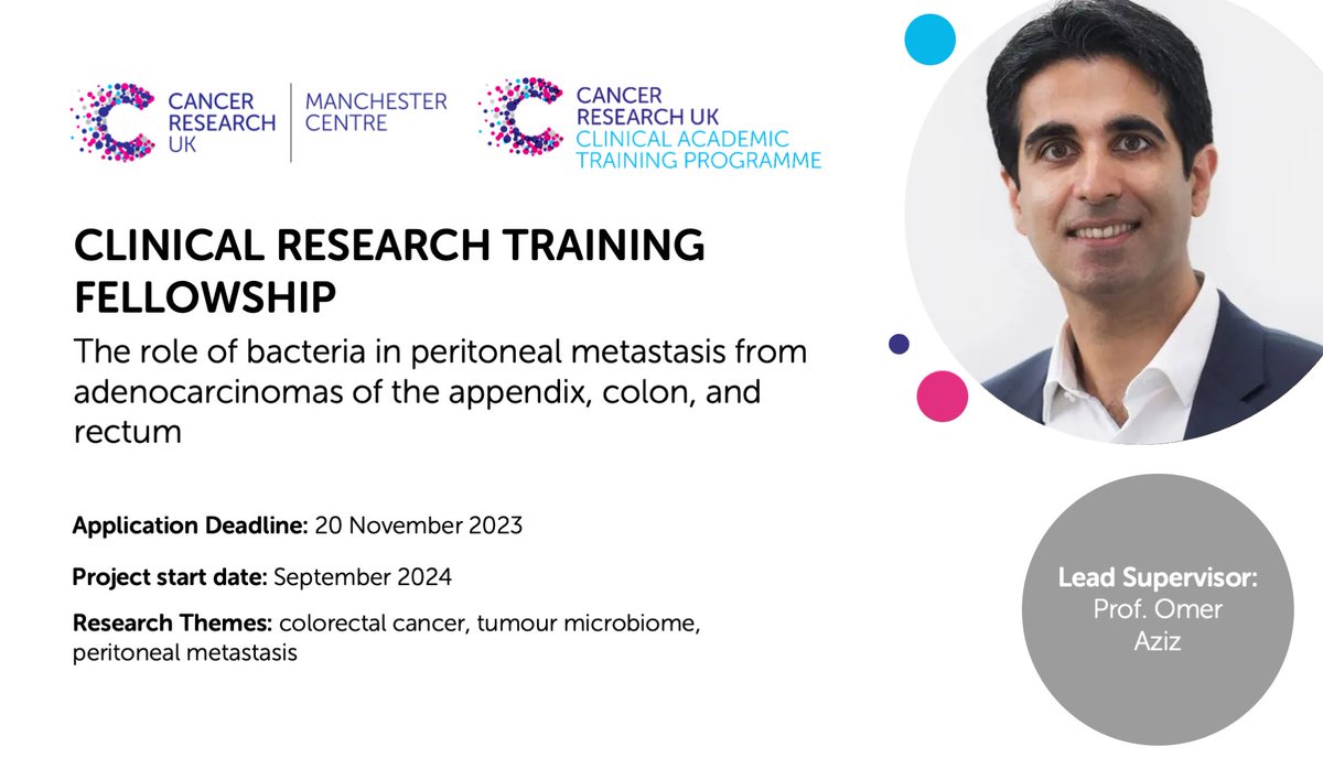📢 PhD opportunity for clinicians! Join our dynamic team to investigate the tumour microbiome in peritoneal metastasis from appendix and colorectal cancer. @MCRCnews findaphd.com/phds/project/m…