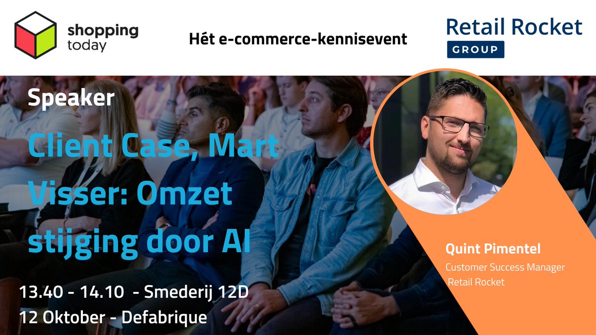 🚀 Retail Rocket will be at #Shoppingtoday by <a href="/Thuiswinkelorg/">Thuiswinkel.org</a> in Utrecht. Don't miss our presentation about Mart Visser's success case and how they achieved remarkable online sales growth. 

Join us, visit our booth and discover how AI is transforming e-commerce. Don't miss it!
