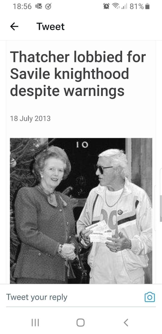 terrychristian's tweet photo. Why are the Savile obsessives in denial of him being a life long tory who fundraised for them - spent 11 Xmases with Thatcher - who knighted him ( despite knowing what he was)
And Tory PM Ted Heath awarding him an OBE in 1971 ?  Can't handle the truth https://t.co/dUiqZzM6Ek