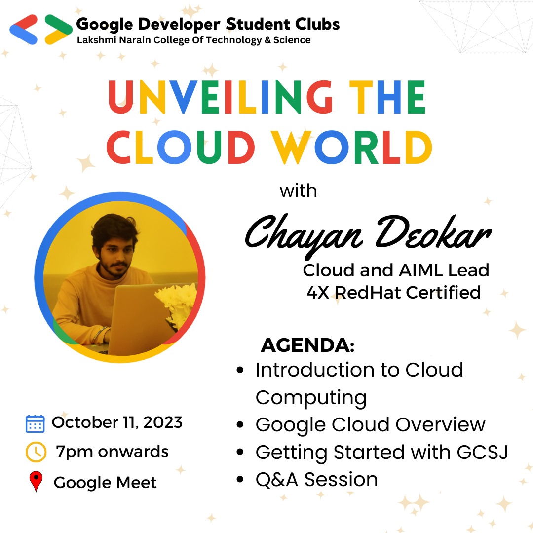 GLncts's tweet photo. Hey there, tech enthusiasts! 🌟

We're thrilled to invite you to 'Unveiling the Cloud World,' a fantastic introductory session on cloud computing and Google Cloud Platform.💫

📍 *Register at:* https://t.co/9wyDI7ZGg5

#googleDevelopers #GoogleCloud https://t.co/Oo7ziSm7Tk