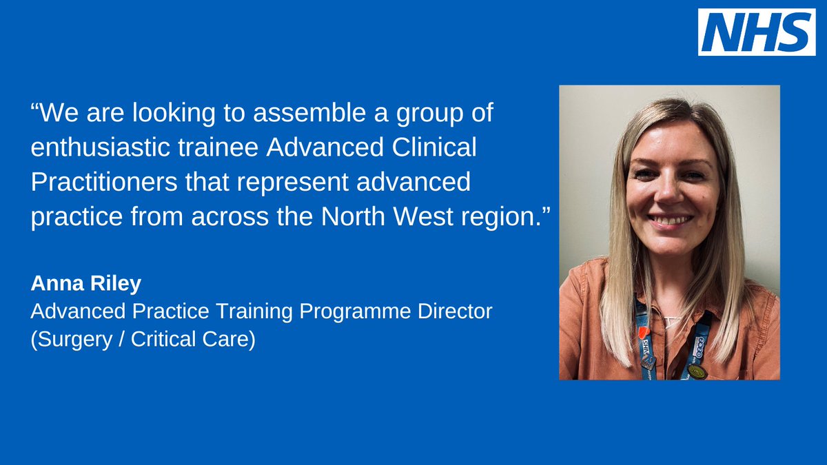NHSE Workforce, Training and Education β NW (@nhshee_nwest) on Twitter photo North West Trainee ACPs!
We are looking for trainee ACPs with membership from a variety of higher education institutions, specialties and professional backgrounds. <a href="/annarileyflash/">Anna Riley</a>
For further information, and to register interest click here > orlo.uk/XOfrR North West Trainee ACPs!
We are looking for trainee ACPs with membership from a variety of higher education institutions, specialties and professional backgrounds. <a href="/annarileyflash/">Anna Riley</a>
For further information, and to register interest click here > orlo.uk/XOfrR