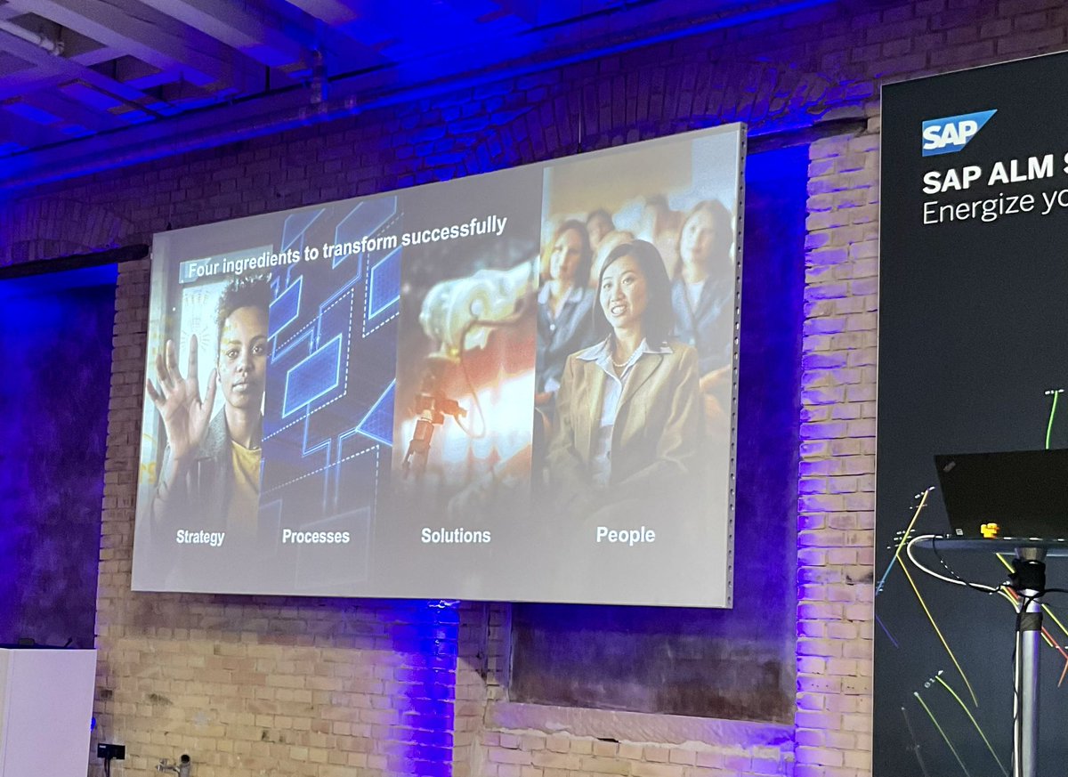 Four ingredients to transform successfully presented by Marc Thier 

➡️ Strategy
➡️ Process
➡️ Solutions
➡️ People

#ALMSUMMIT #CloudALM #SolMan #Transform #FocusedRun