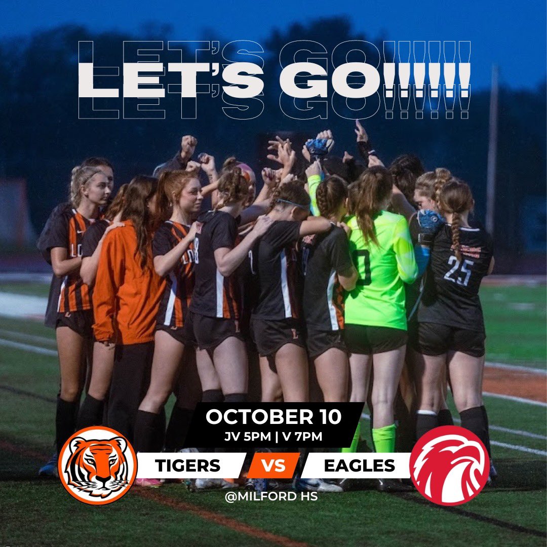 LHSWsoccer's tweet photo. Pack the stands tonight at Milford!  The girls need your support as they battle against a tough ECC competitor.  Come and cheer on your lady tigers at the Milford soccer stadium! https://t.co/k093UNPRzh