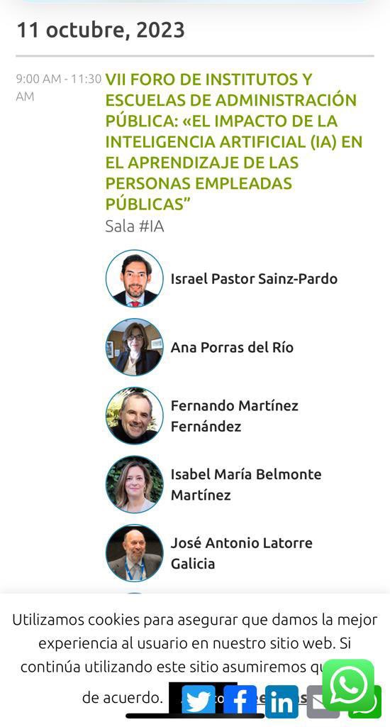 De camino a  Madrid para participar en <a href="/congresoCNIS/">Congreso CNIS</a>  en una Mesa sobre IA que seguro dará mucho que hablar…
<a href="/INAP_ES/">Instituto Nacional de Admón. Pública</a> @IsraPastorSP <a href="/josanlatorre/">Jose A. Latorre</a> <a href="/IreneAdlerLives/">Ana Porras</a>, Fernando Martínez, Carmen Cabanillas, Rafa Lifante y Monserrat Baixas.
🗓️ 11 Octubre 
⏰ 9 a 11:30 horas
Sala#IA