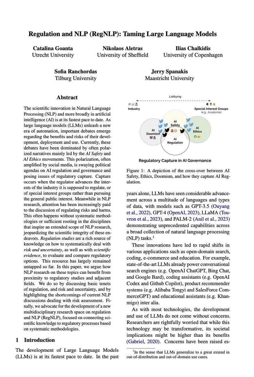 Catalina Goanta (@catalinagoanta) on Twitter photo 'Regulation' is so overused as of late, that it risks losing its meaning. I teamed up with regulation global expert @SRanchordas & NLP stars <a href="/nikaletras/">Nikos Aletras</a> <a href="/gerasimoss/">Jerry Spanakis 🟥 🦋 gerasimoss.bsky.social</a> <a href="/KiddoThe2B/">Ilias Chalkidis</a> to shed light on the missing parts of the LLM & genAI debate #EMNLP2023
arxiv.org/abs/2310.05553 'Regulation' is so overused as of late, that it risks losing its meaning. I teamed up with regulation global expert @SRanchordas & NLP stars <a href="/nikaletras/">Nikos Aletras</a> <a href="/gerasimoss/">Jerry Spanakis 🟥 🦋 gerasimoss.bsky.social</a> <a href="/KiddoThe2B/">Ilias Chalkidis</a> to shed light on the missing parts of the LLM & genAI debate #EMNLP2023
arxiv.org/abs/2310.05553