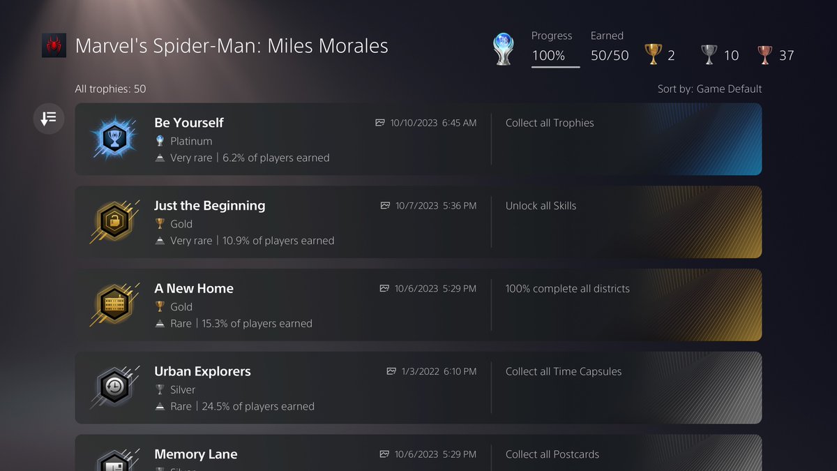 TheSego's tweet image. Platinum #27 Spider-Man Miles Morales 🔓#PS5Share