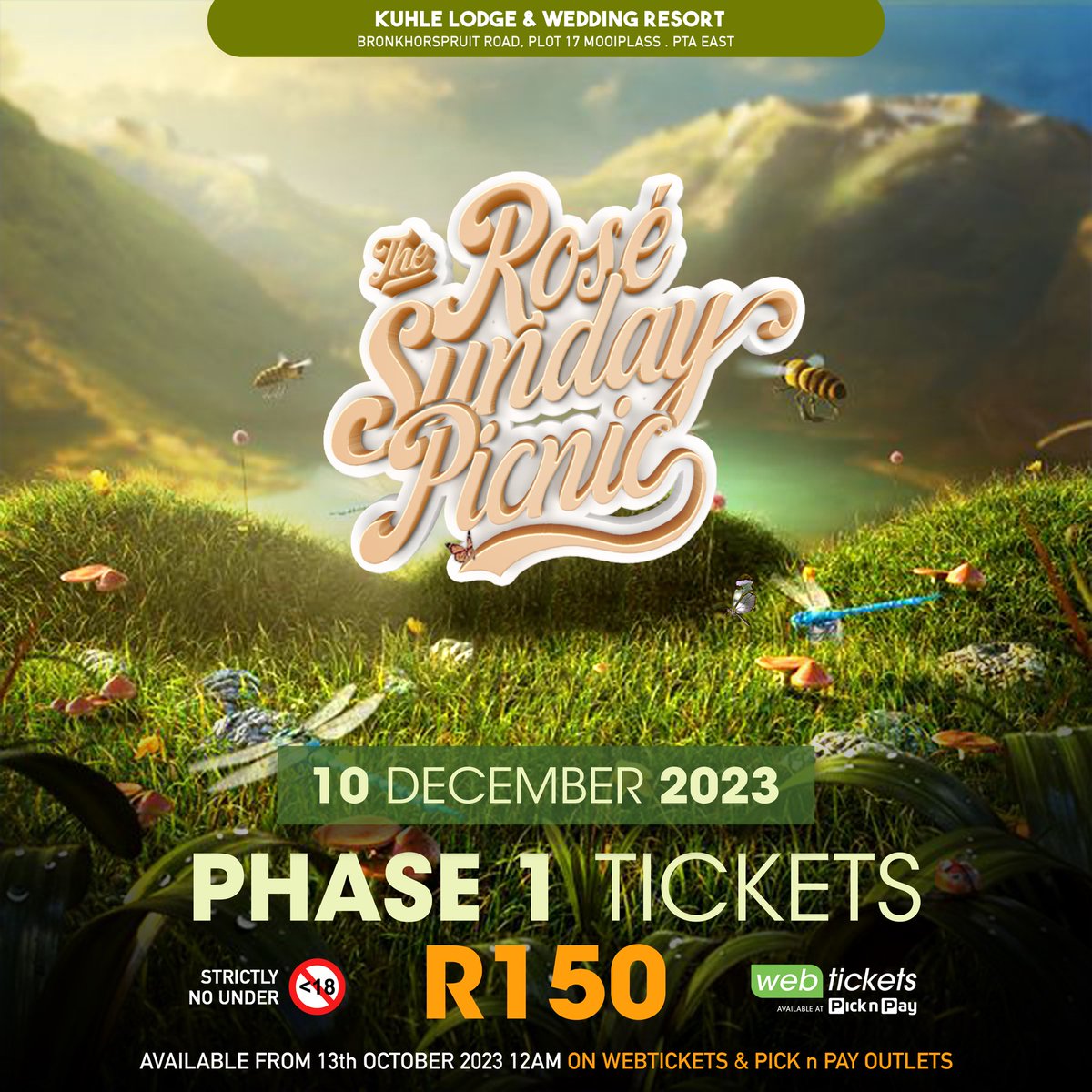 LungstaNtuli's tweet photo. From Friday the 13th October 2023 12pm Phase 1 Tickets will be available. 💐 #RosesundayPicnic https://t.co/RhRqltj6oE
