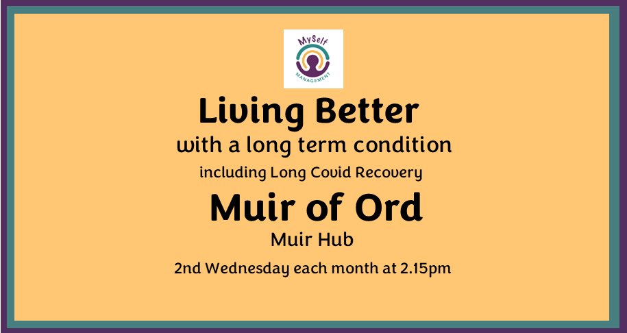 MySelfManage's tweet photo. Dingwall and Muir of Ord peer support groups are meeting tomorrow, with Joanne.

Dingwall group at the Community Centre 11am to 1pm and Muir of Ord at the Hub from 2.15 to 4.15.

Open to anyone with any long term condition or Long Covid. https://t.co/QpDAQuFOeR