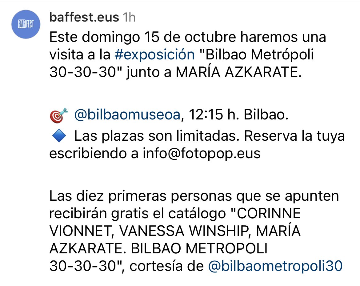 Domingo 15 octubre, visita a la expo “Bilbao Metropoli 30-30-30” en <a href="/bilbaomuseoa/">Museo BBAA Bilbao</a> junto a <a href="/mariaazkarate/">María Azkarate</a>.

+ info👇👇👇