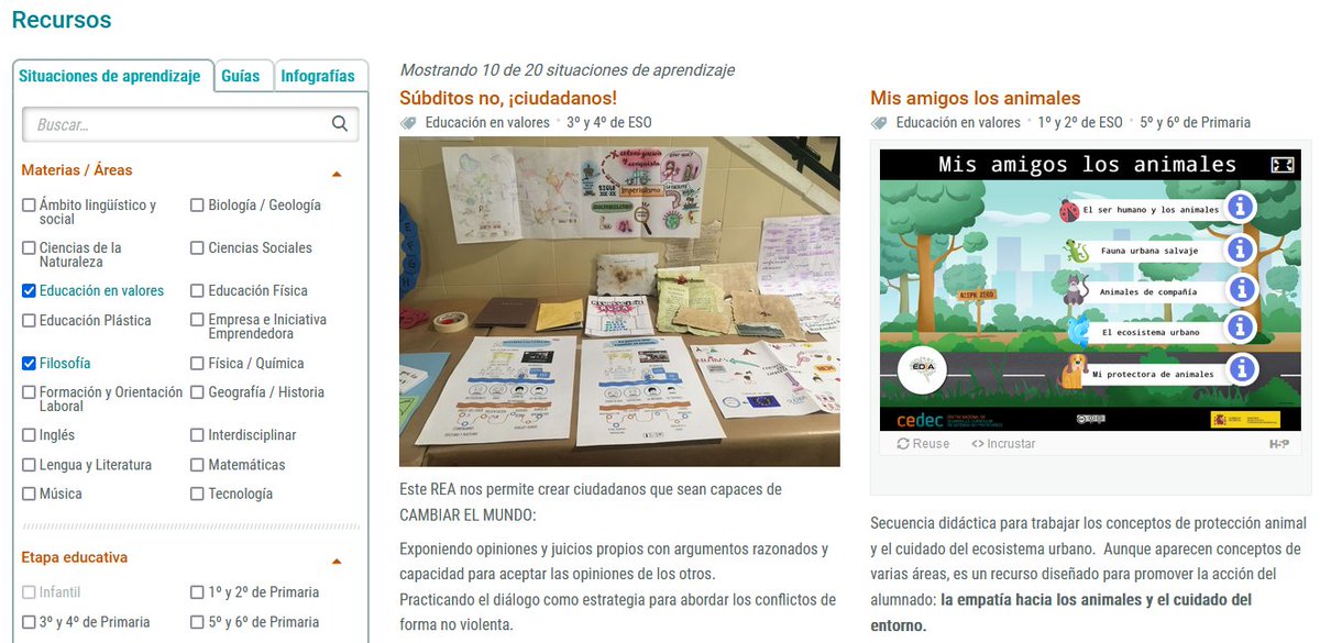 <a href="/luisflores_ec/">Luis Flores</a> 

x.com/FiloTB/status/…

cedec.intef.es/recursos/
-Situaciones de aprendizaje
-Guías
-Infografías

Seleccionar Materias / Áreas :
✅Educación en Valores
✅Filosofía

Incluye Recursos Educativos Abiertos (REA) de Gamificación de <a href="/Lourdes_C_M/">Lourdes Cardenal</a>