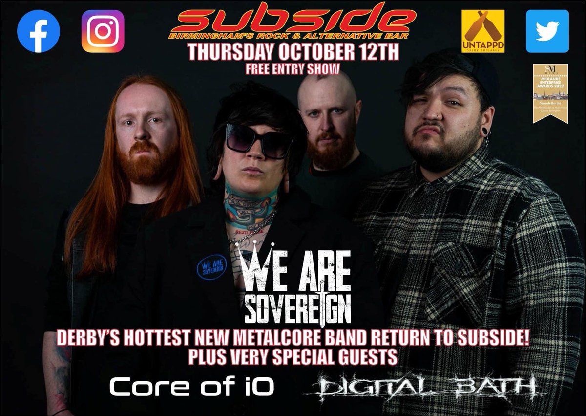 Really looking forward to this one this Thursday 12th at Subside Bar Birmingham.

We'll be playing alongside We Are Sovereign and Digital Bath, it's gonna be a good one and is a FREE ENTRY SHOW!