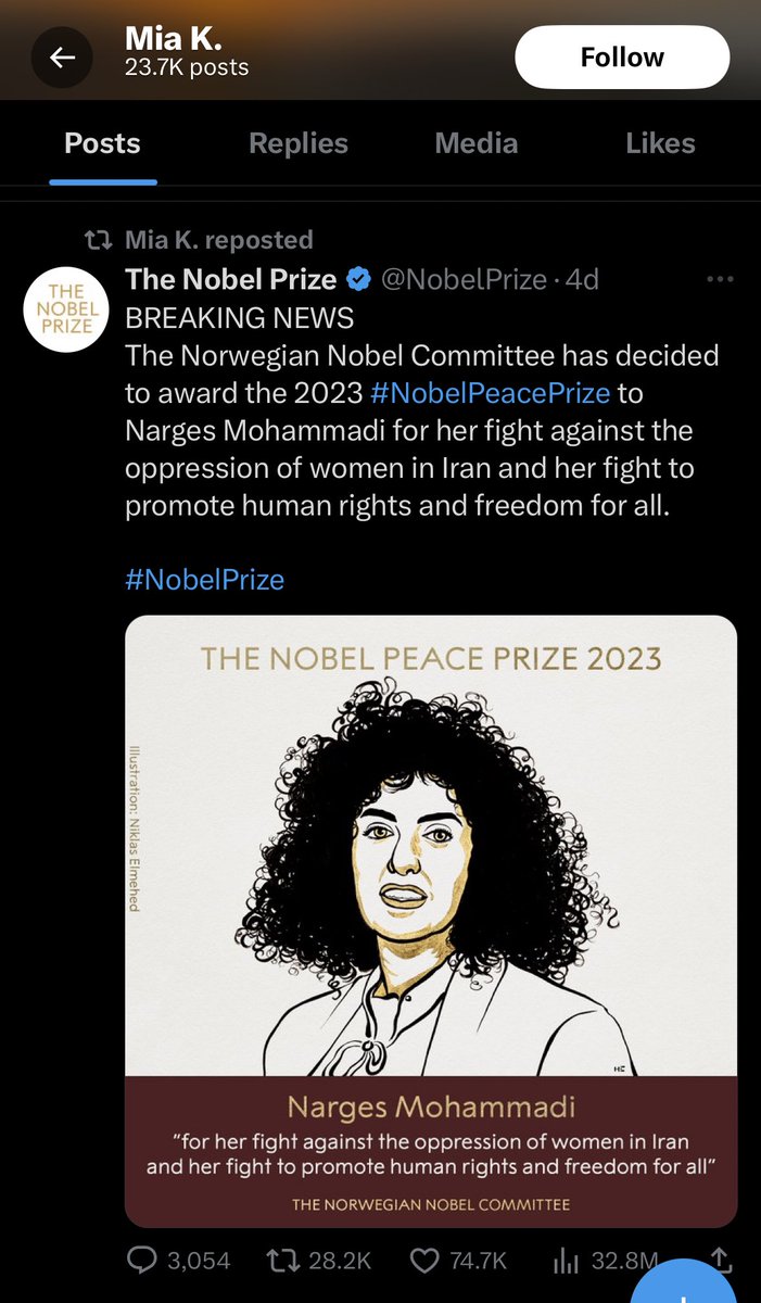 freeman010's tweet photo. پورن استار لبنانی،  میا خلیفه نرگس محمدی را ریت کرده. روسپی ها یکدیگر را خوب میشناسند https://t.co/sYLu5Rd2aY