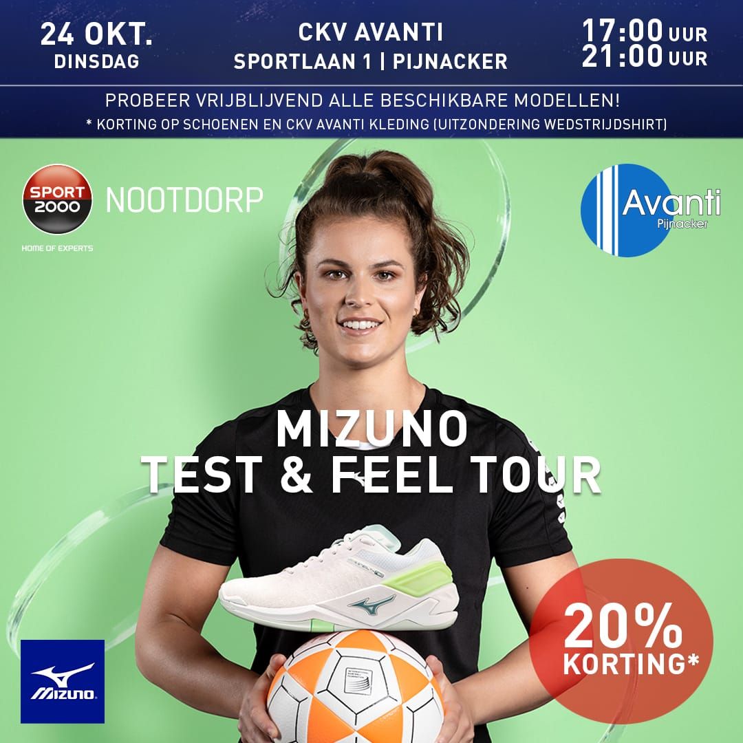 Mizuno organiseert in samenwerking met Sport2000 Nootdorp een speciale avond. Zo kun je o.a. vrijblijvend de nieuwste indoorschoenen proberen met advies op maat van het personeel van Sport2000 Nootdorp en een Mizuno schoenexpert. Je hebt de kans om de schoenen direct te testen.